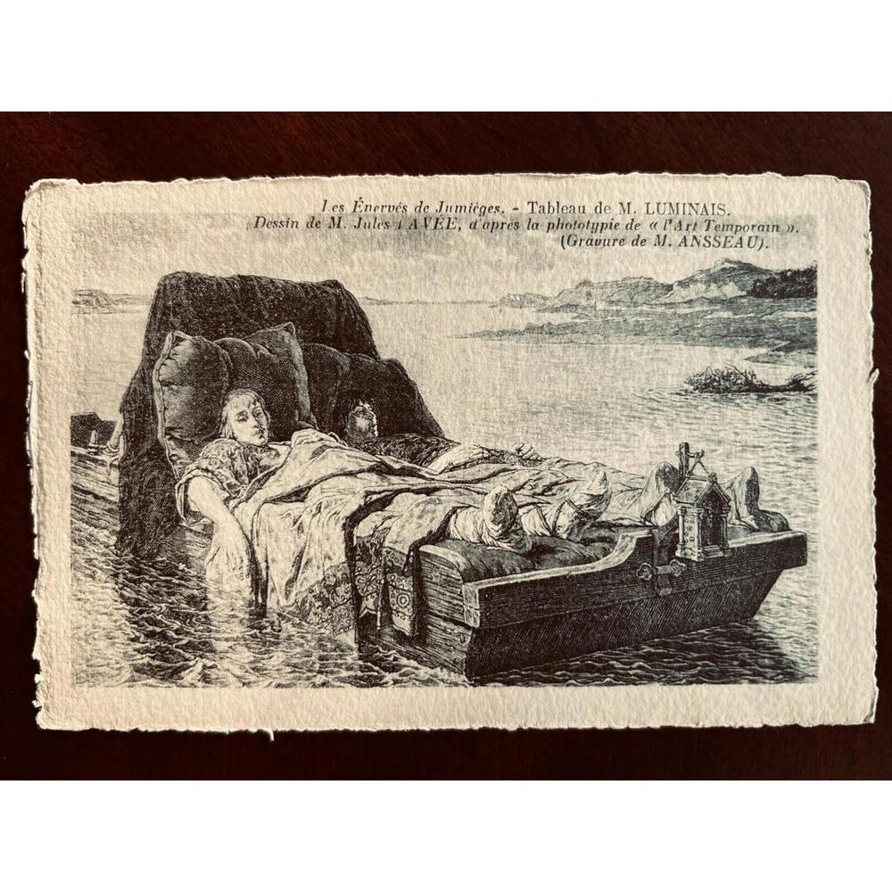 French Postcard Art Les Énervés de Jumièges Poem Adrien Dézamy Sons Of Clovis II